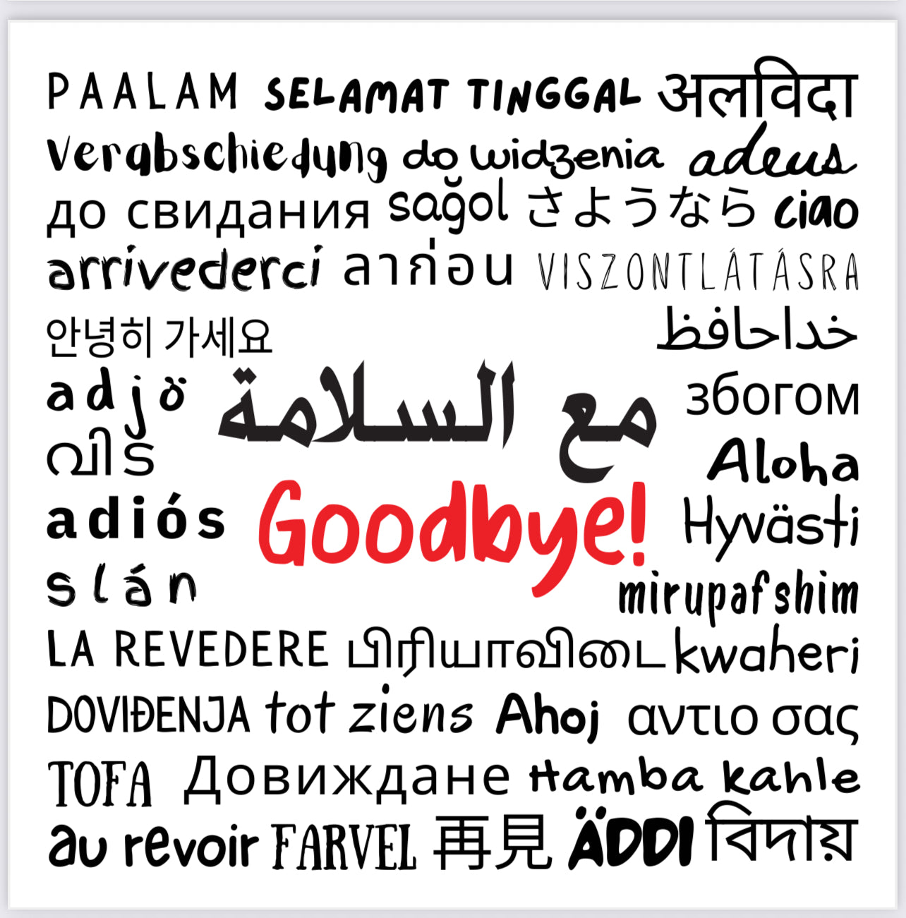 ''Goodbye' Multi Language Greeting Card