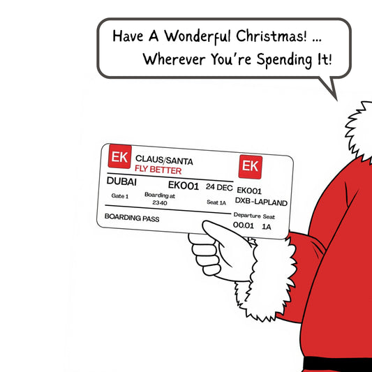 Christmas Santa with his boarding card to Lapland Greeting Card